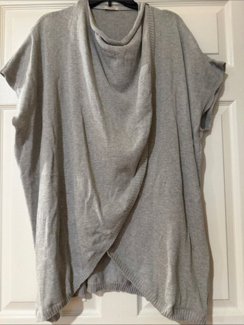 Tecmalha Knitwear Gray 100% Cotton Open Poncho Made In Portugal